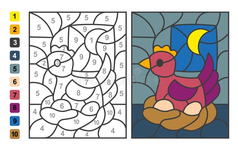 colorir por números com frango. um jogo de quebra-cabeça para