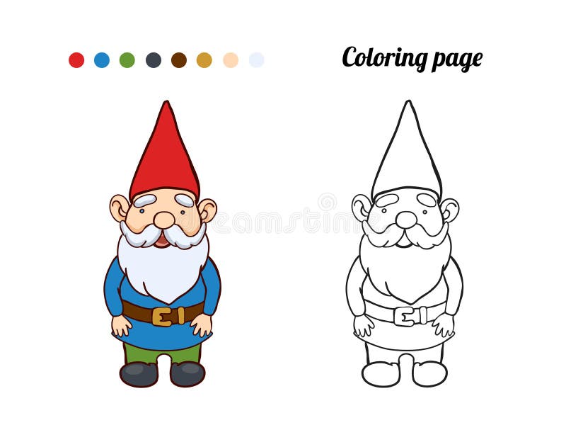 Coloración página o libro con ilustración del gnome del jardín