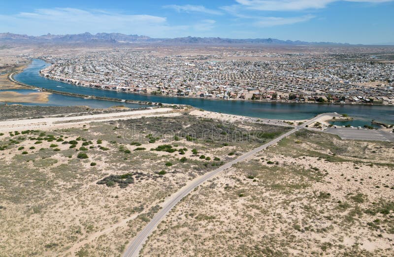 The Colorado River, Bullhead City, Arizona, aerial view royalty free stock photos