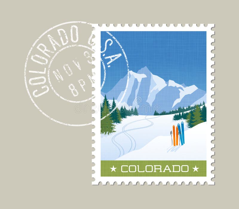 Colorado-Vektorillustration des Skifahrens in den Bergen stock abbildung Colorado-Vektorillustration des Skifahrens in den Bergen stock abbildung