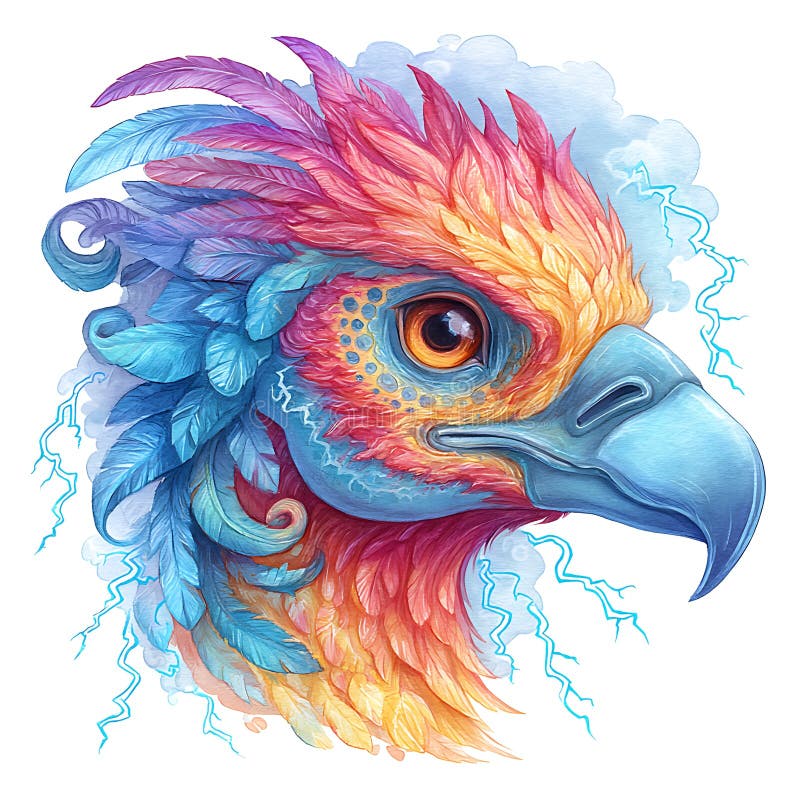 Colorat Fantasy Bird Head Ilustrație artistică a unei creaturi mitice stock illustration