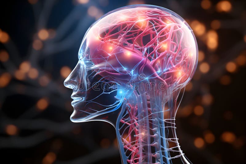 Colorate illustrazioni 3d su uno sfondo nero di nervi umani possono essere espresse sia scientificamente che tecnologicamente illustrazione di stock