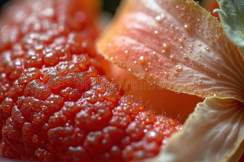 Colorazione di fragole succose e fette arancioni con goccioline d'acqua immagine stock