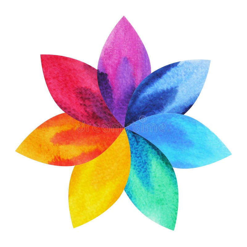colore 7 del simbolo del segno di chakra, icona variopinta del fiore di loto, pittura dell'acquerello