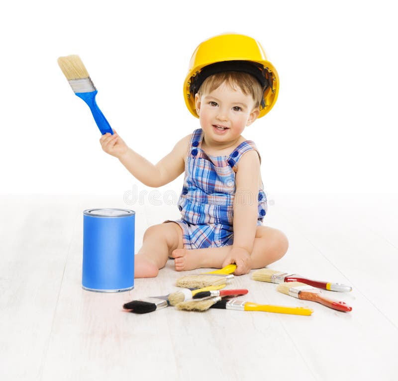 Colore della spazzola di pittura del bambino Progettista divertente del ragazzo del bambino piccolo fotografie stock libere da diritti Colore della spazzola di pittura del bambino Progettista divertente del ragazzo del bambino piccolo fotografie stock libere da diritti