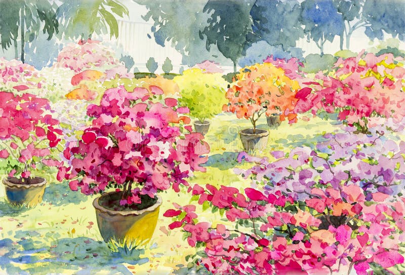 Colore originale di rosa della pittura del paesaggio astratto dell'acquerello del fiore di carta