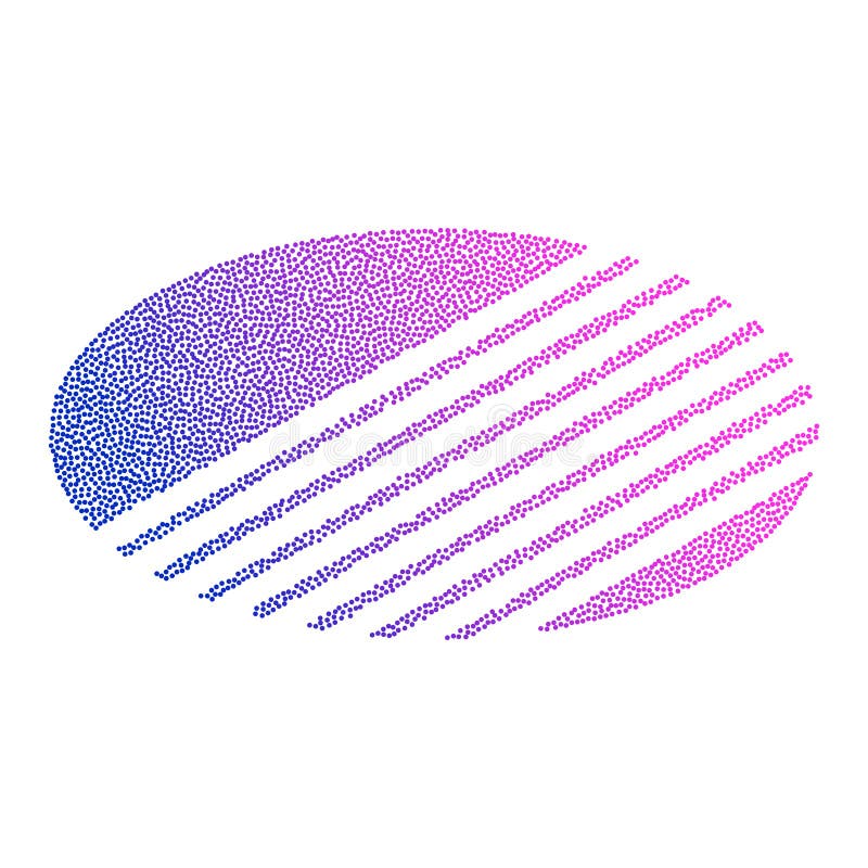 Colored abstract circular logo form of dots and blue-red gradient. Neon graphic, light effect stock illustration