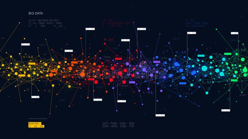 Colored abstract information networks, financial analytics big data, vector futuristic visualization stock illustration
