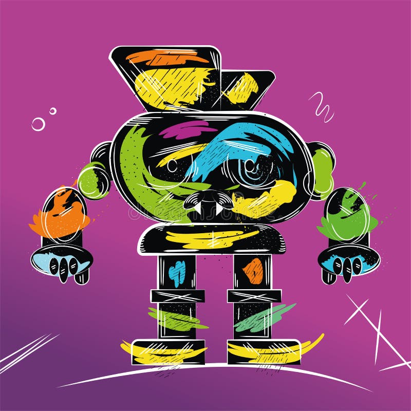 Colored Abstract Retro Robot Monster Grafitti Concept Vector Stock