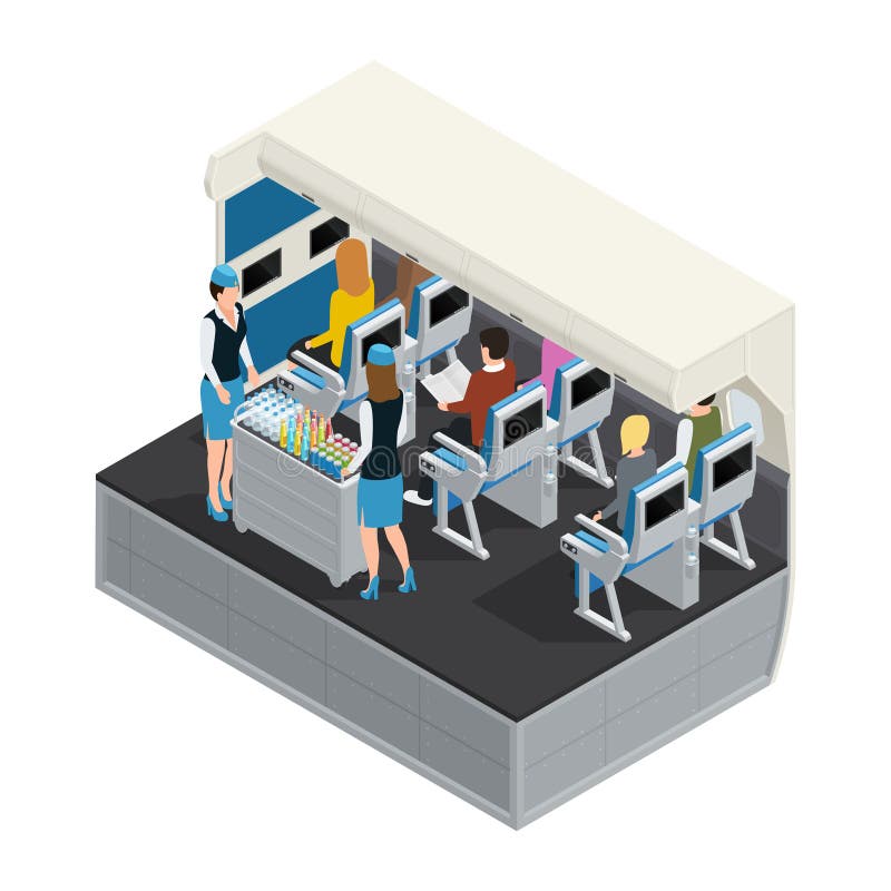 Colored Airplane Interior Isometric Composition stock illustration Colored Airplane Interior Isometric Composition stock illustration