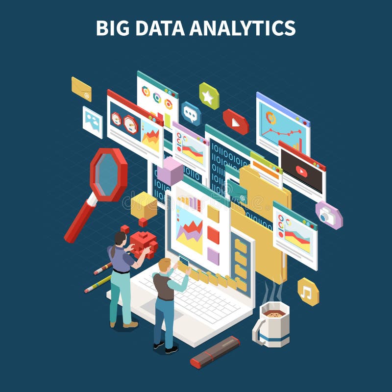 Colored Big Data Analytics Isometric Composition stock illustration