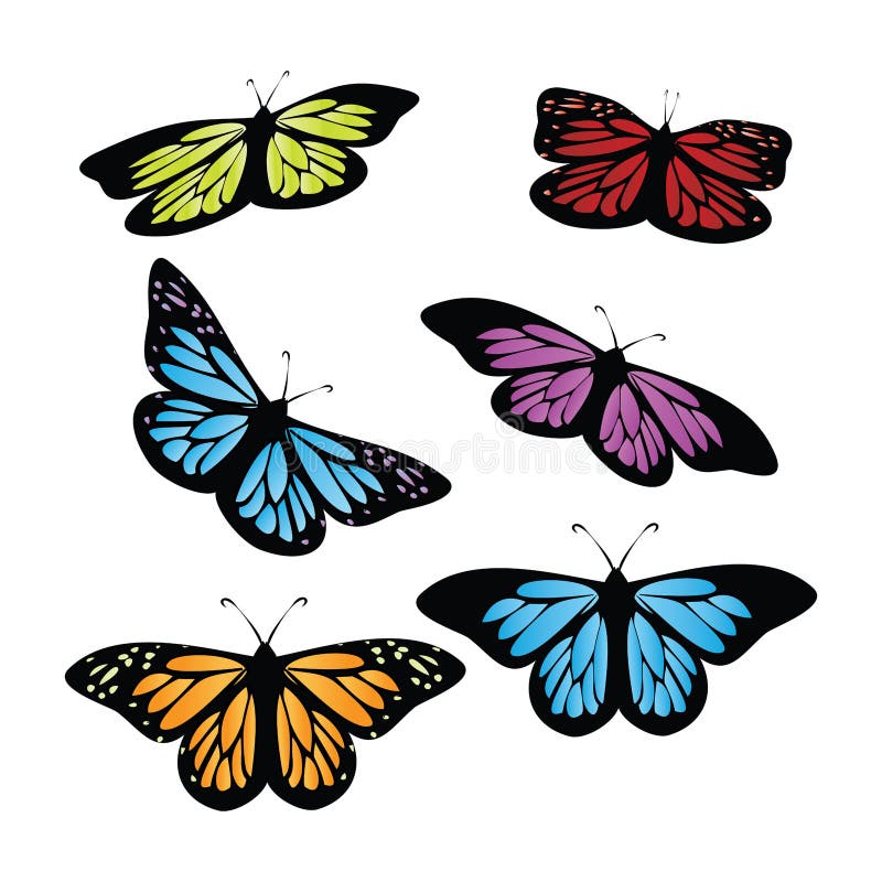 Set of Beautiful Blue Butterflies. Stock Vector - Illustration of ...