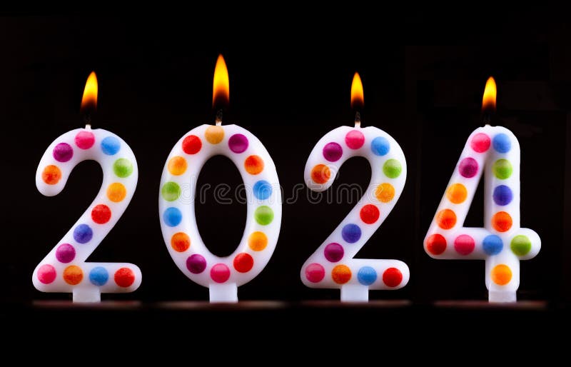 New Year 2024 Celebration. Golden Yellow Foil Color Balloons. 2024
