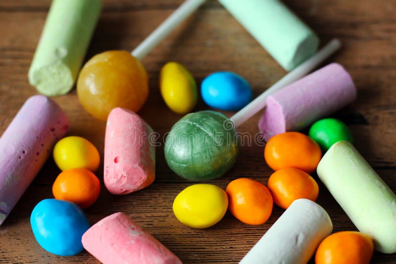 Multicoloured Chalks And Chalk Eraser On The Blackboard Stock Image ...