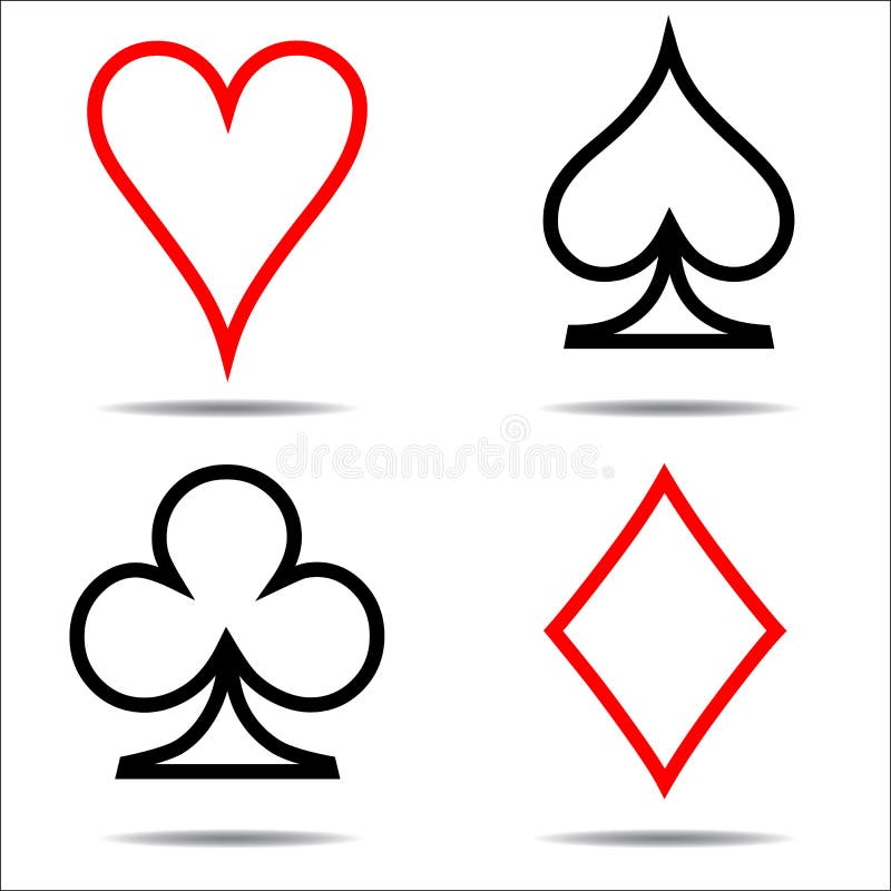 Colored card suit icon vector, playing cards symbols, one line royalty free illustration