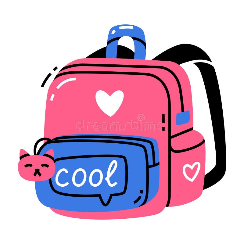 Colored Cool School Backpack with Shoulder Strap and Pocket Vector Illustration stock illustration
