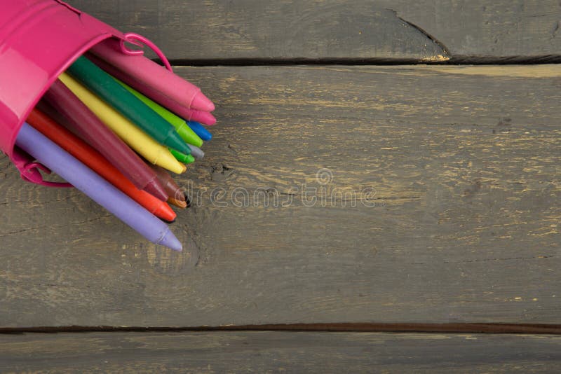 Colored Crayons on the Wooden Table Elementary School Education