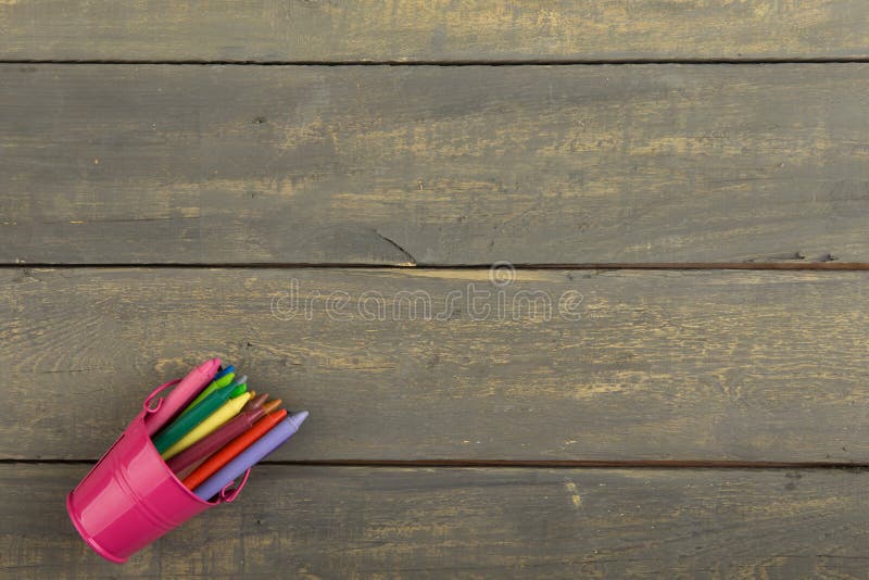 Colored Crayons on the Wooden Table Elementary School Education
