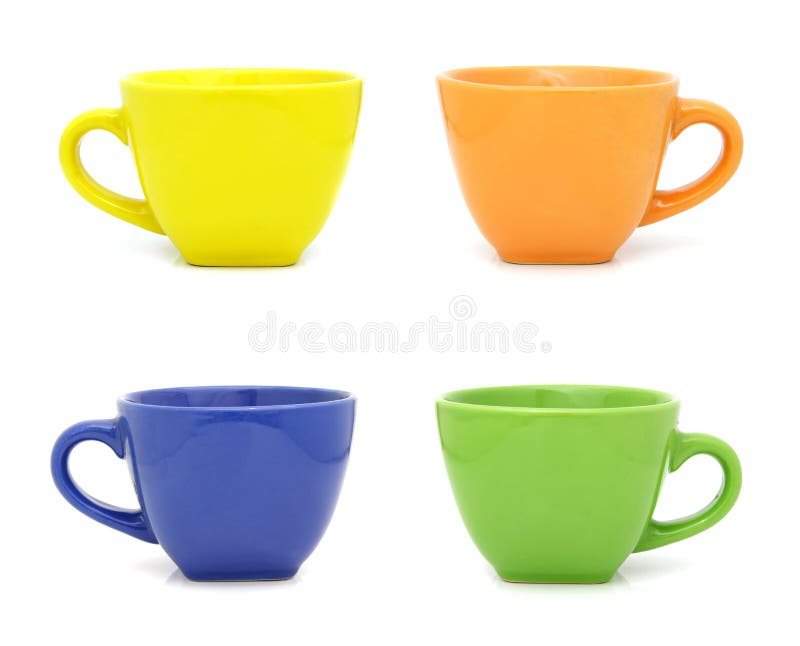 Colored cups set isolated on white