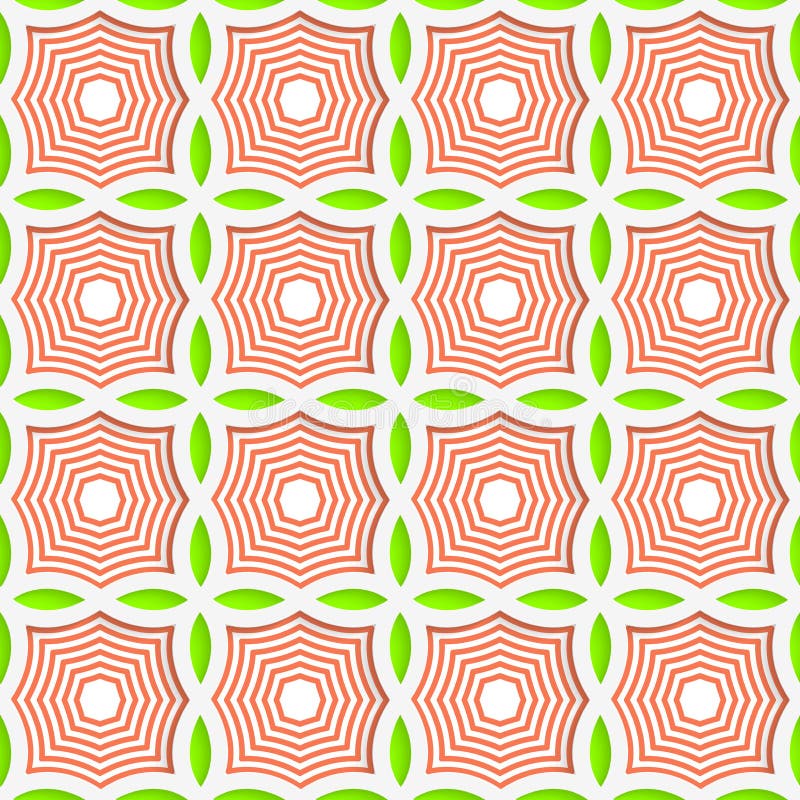 Colored 3D green and orange striped pointy squares