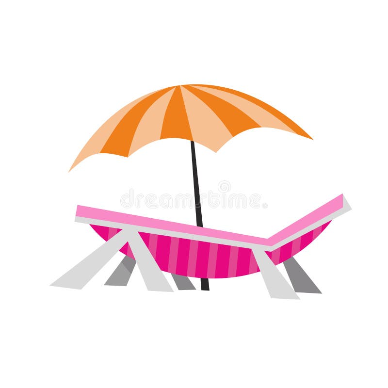 Colored Deck Chair and Umbrella in Stylized Flat Style. Outdoor ...