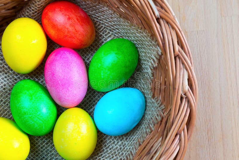 Colored Decorated Easter Eggs in Basket Stock Image Image of closeup