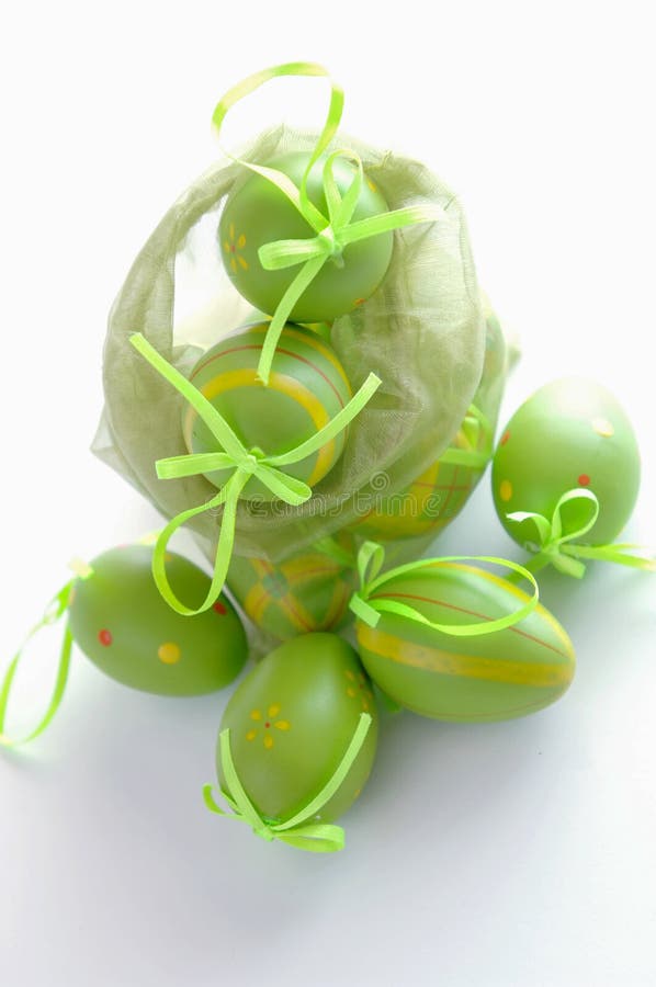 Colored and Decorated Eggs for Easter Breakfast in Italy on White