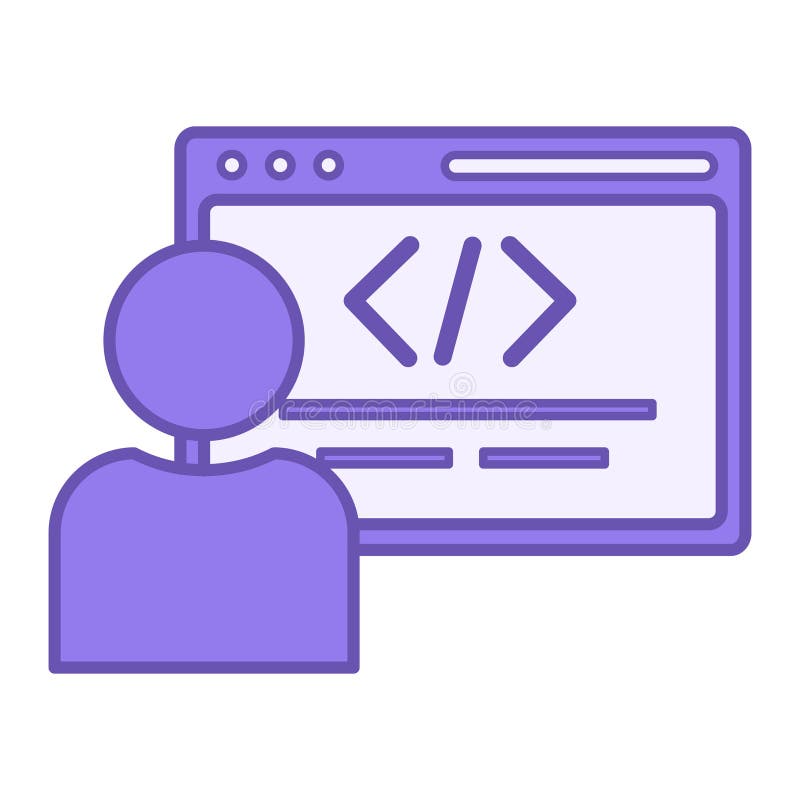 Colored Developer Icon. Vector Icon of Programmer and Program with Code. Programming and Coding Concept. Developer programmer coding vectors