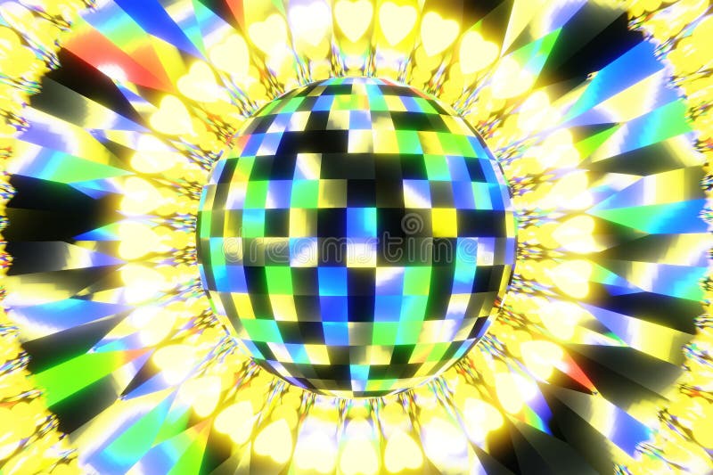 Colored Disco Ball Abstract Background. Disco Ball with Bright Rays