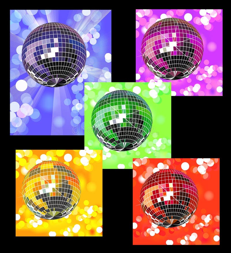 Colored Disco Balls in Defocused Lights Stock Vector Illustration of