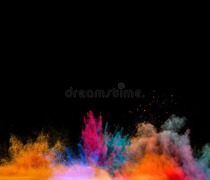 Colored Dust Explosion on Black Background Stock Image Image of