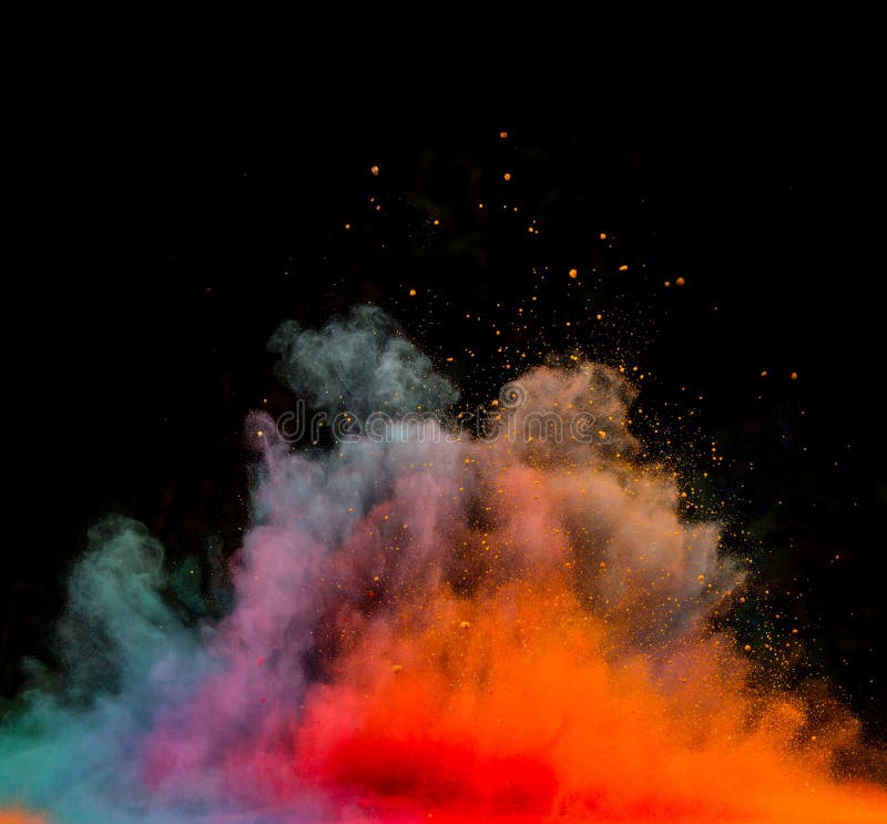 Colored Dust Explosion on Black Background Stock Photo Image of