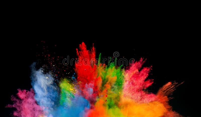 Colored dust explosion on black background