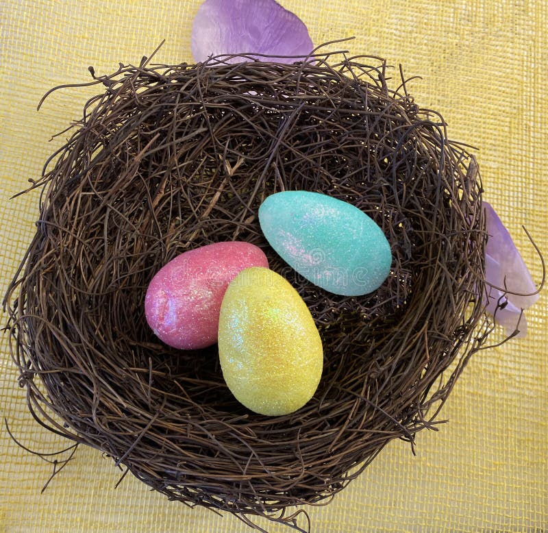 Colored Easter Egg Inside a Little Bird Nest. Easter Celebration Stock