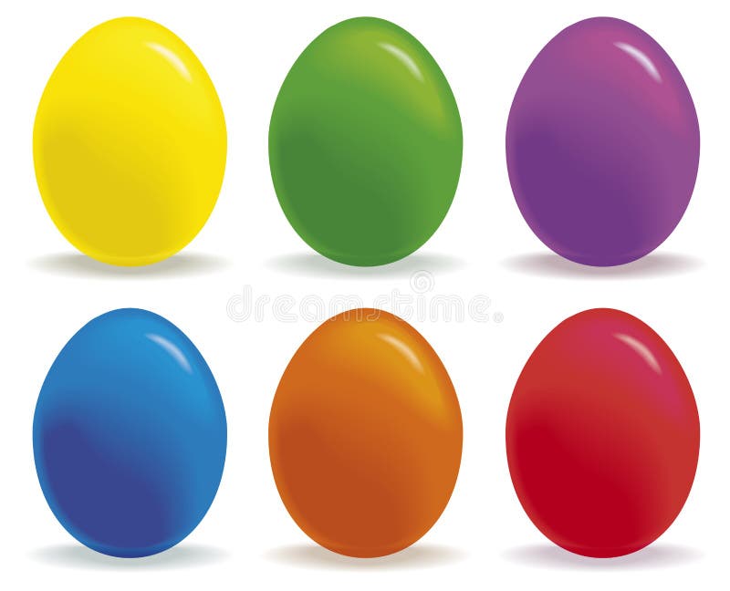 An Arc of Pastel Rainbow Colored 3D Illustrated Easter Eggs Over a Bright Background. Stock