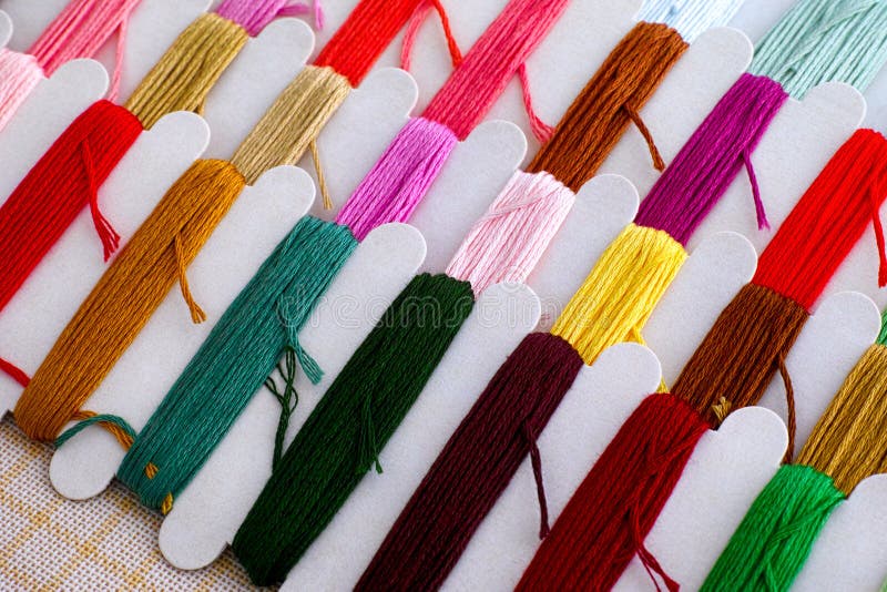 Colored Embroidery Threads Ready for Cross Stitch Stock Image Image