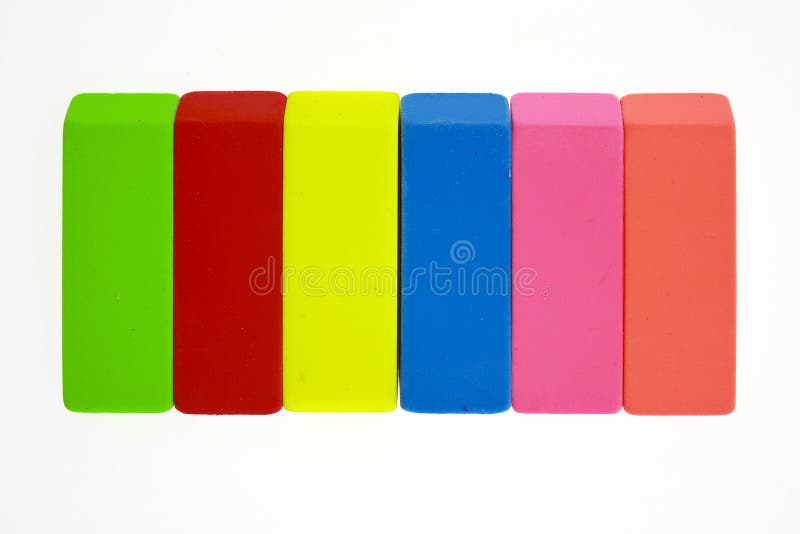 Colored erasers in line stock photo. Image of eraser 13191688