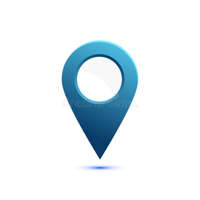 Colored flat icon, vector design with shadow. Map pointer with White circle for text. Simple marker