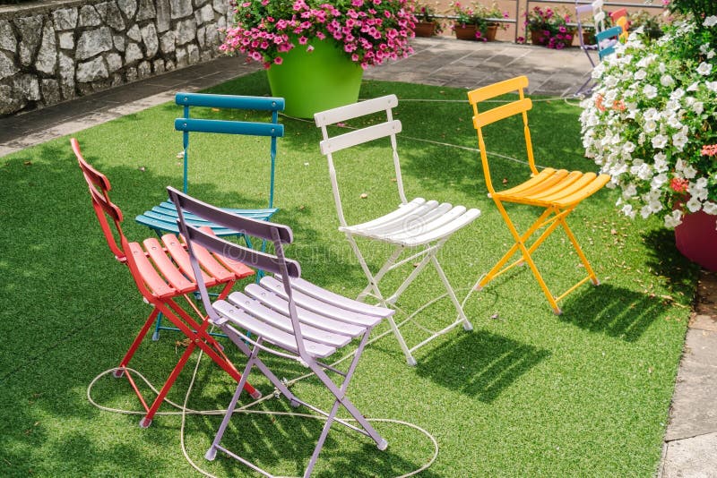 Garden Chairs on the Backyard Stock Image - Image of chairs, backyard ...