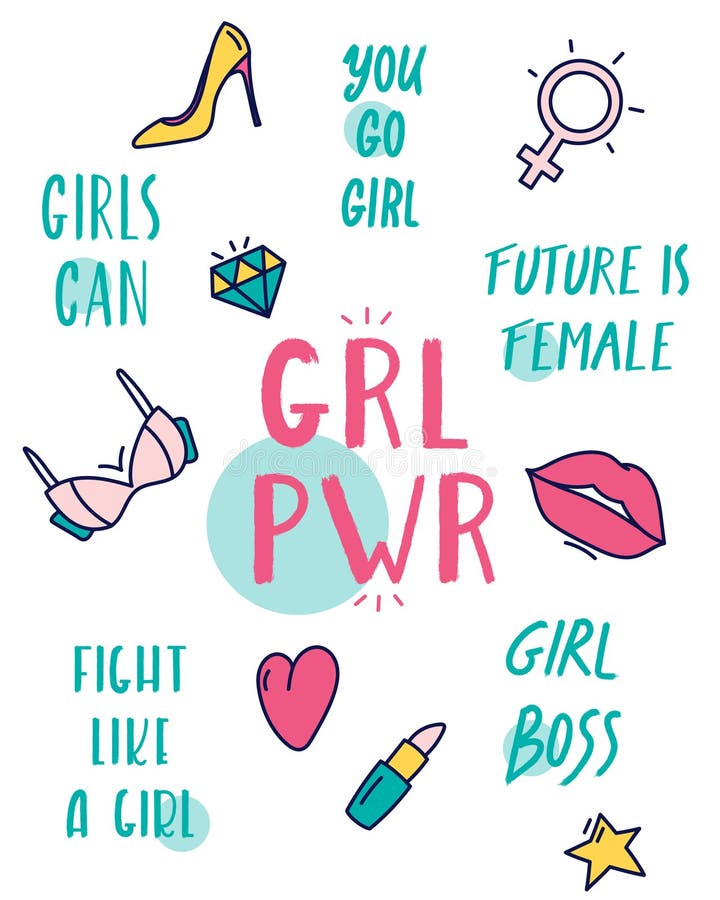 Colored GRL PWR girl Power Poster With Different Feminist Symbols ...