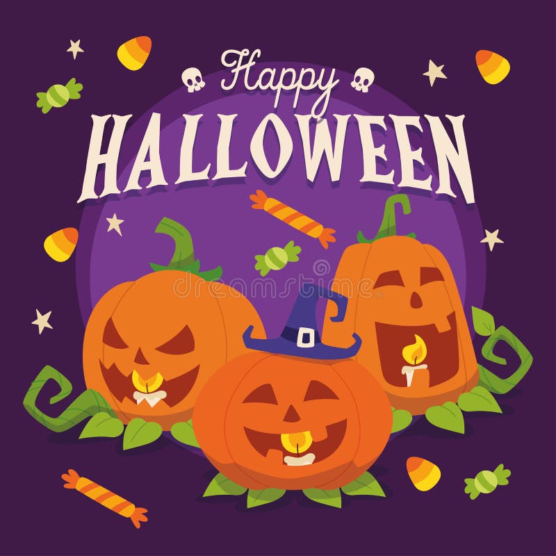 Colored Halloween Template Group of Pumpkins and Candies Vector Stock