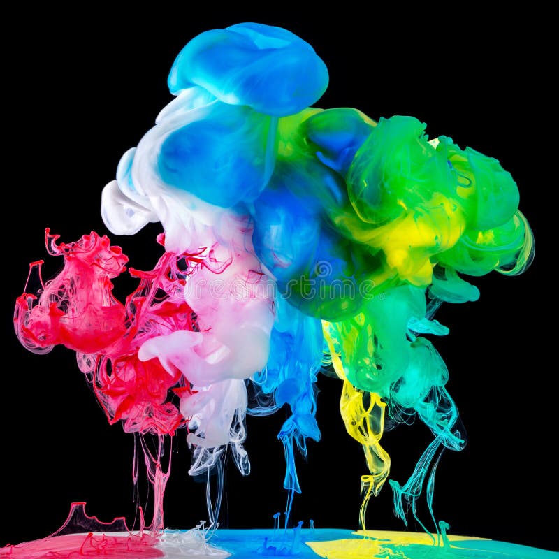 Colored Inks In Water On Black Background Stock Image - Image of flow ...