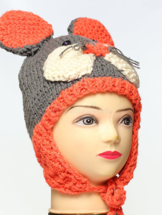 Colored Knitted Children`s Winter Hat Made of Wool Stock Photo Image