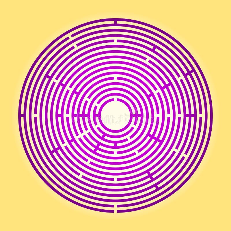 Colored large circular maze, big purple radial labyrinth stock illustration