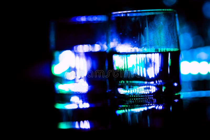 Colored Lighting of Glasses in the Night Club Bar Stock Image Image