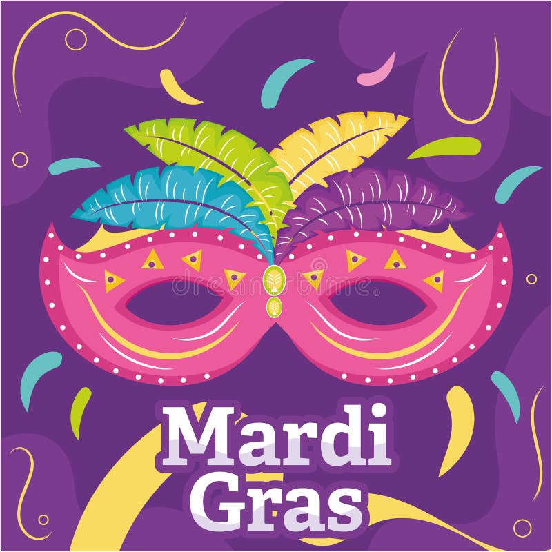 Colored Mardi Gras Celebration Poster Mask with Feathers Vector Stock ...