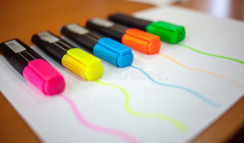 Colored markers on paper. royalty free stock photos