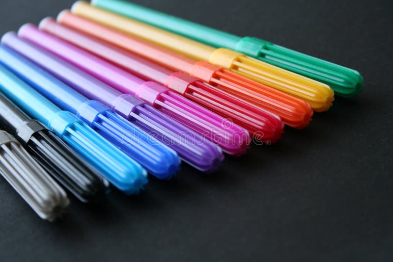 Scrawl Of Multicolor Thin Markers Stock Photo - Download Image Now