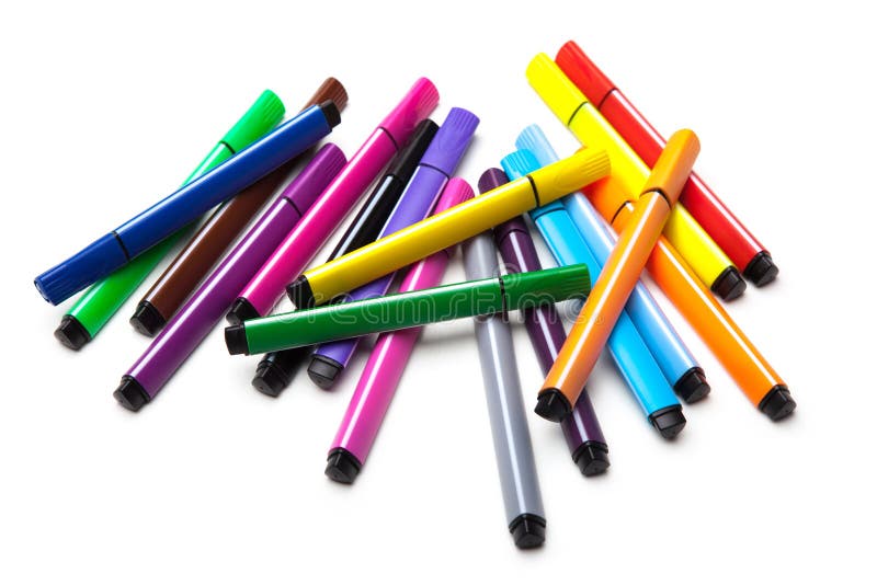 Colored markers on the white background royalty free stock photography