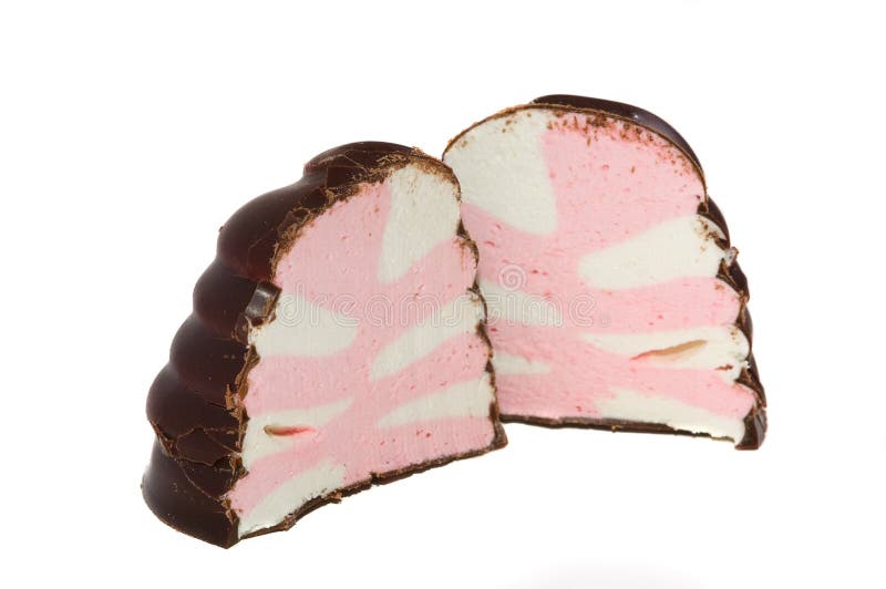 Colored marsh-mallow in chocolate